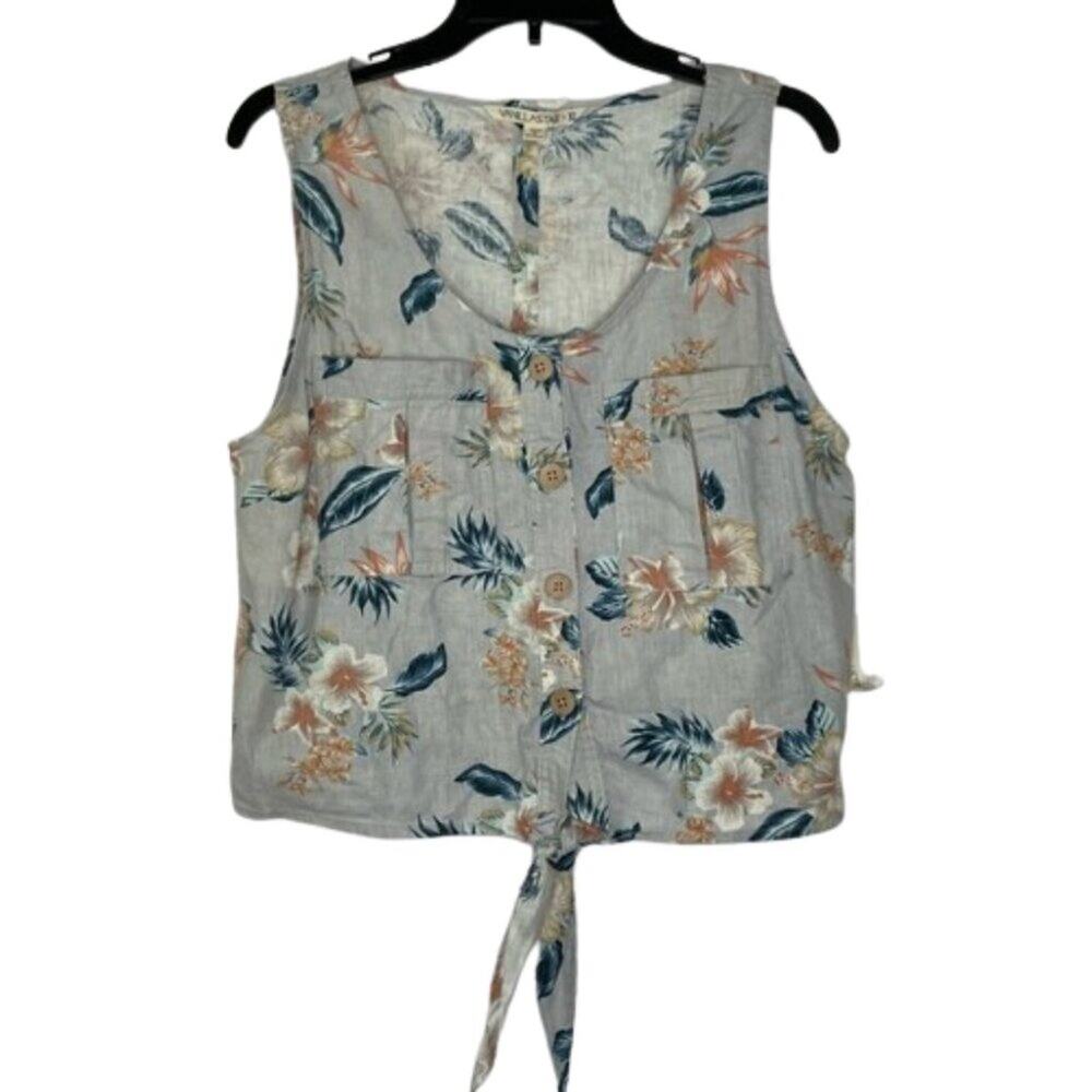 Vanilla Star gray floral tropical sleeveless blouse button down XL NWT